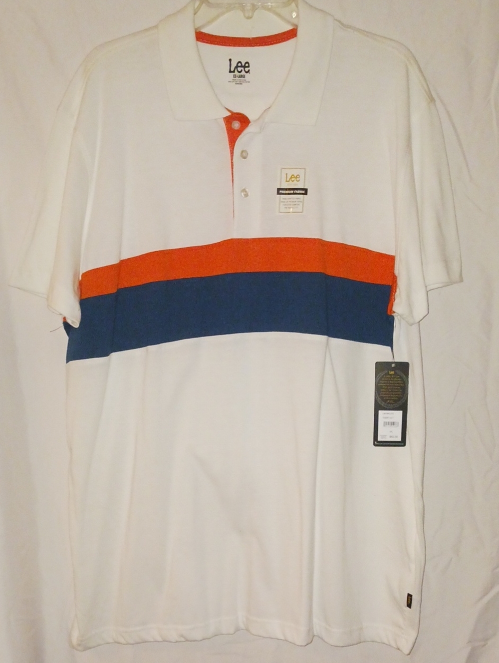 Lee Men’s White Polo with Orange and Blue Stripes